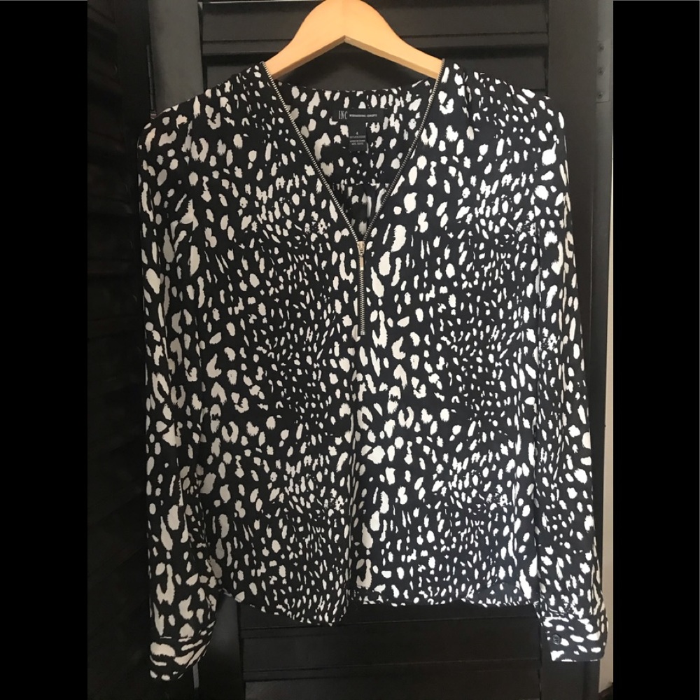 INC Black and White Zip Blouse